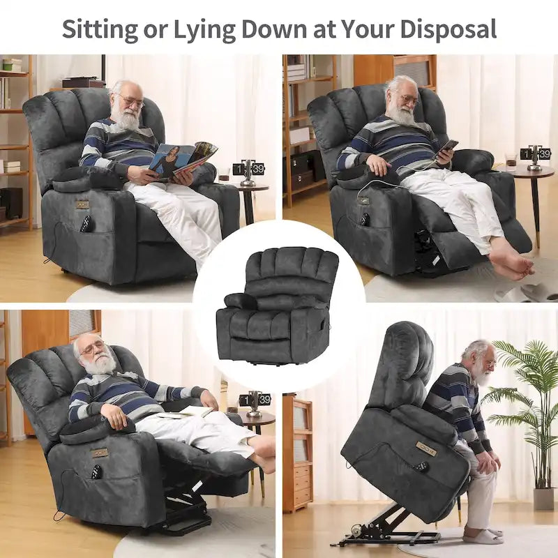 Fauteuil releveur électrique, fauteuil inclinable surdimensionné avec dossier coque, massage et chauffage pour personnes âgées