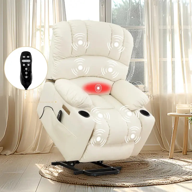 Fauteuil releveur électrique, fauteuil inclinable surdimensionné avec dossier coque, massage et chauffage pour personnes âgées