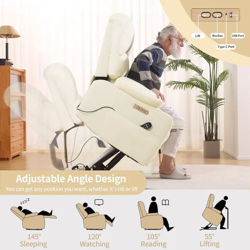 Fauteuil releveur électrique, fauteuil inclinable surdimensionné avec dossier coque, massage et chauffage pour personnes âgées