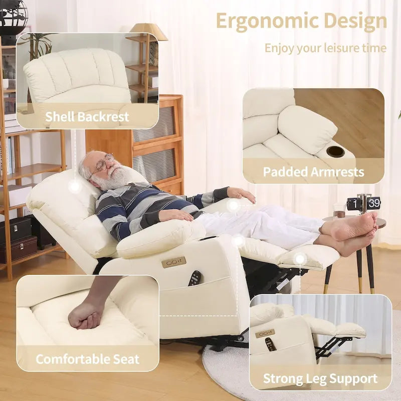 Fauteuil releveur électrique, fauteuil inclinable surdimensionné avec dossier coque, massage et chauffage pour personnes âgées