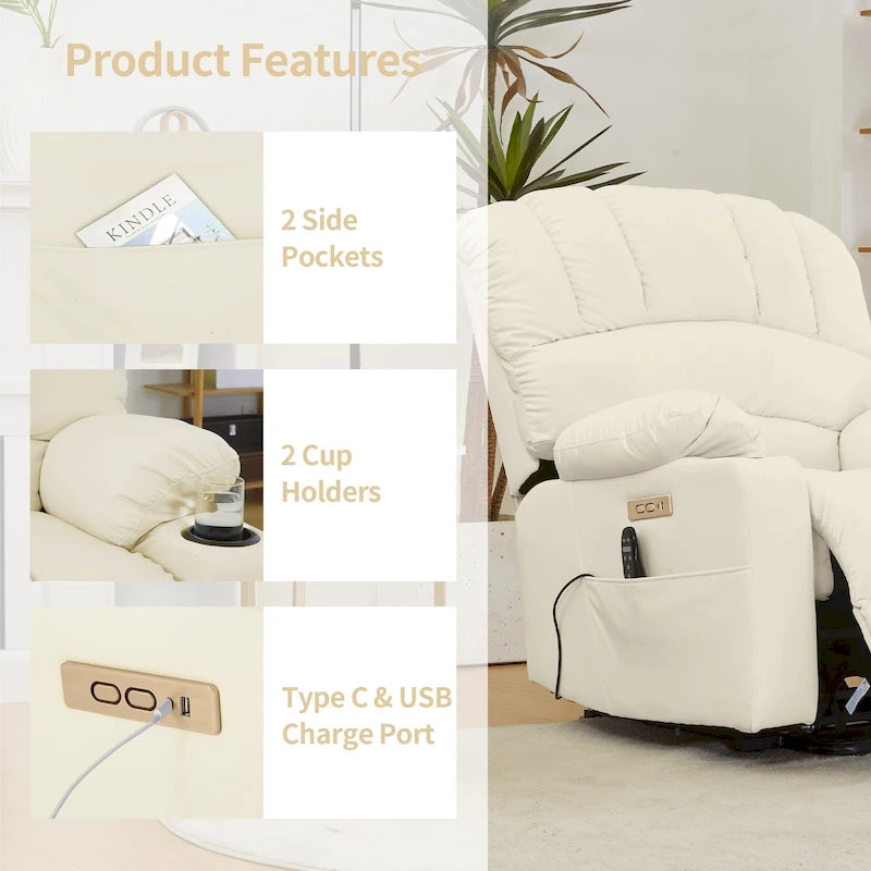 Fauteuil releveur électrique, fauteuil inclinable surdimensionné avec dossier coque, massage et chauffage pour personnes âgées