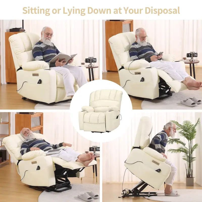 Fauteuil releveur électrique, fauteuil inclinable surdimensionné avec dossier coque, massage et chauffage pour personnes âgées
