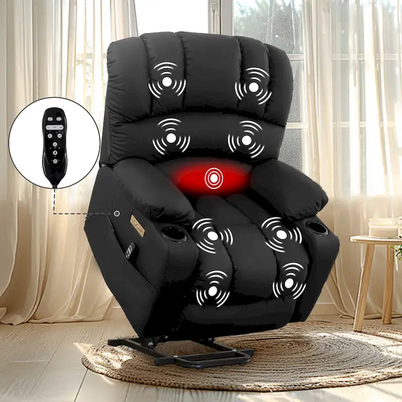 Fauteuil releveur électrique, fauteuil inclinable surdimensionné avec dossier coque, massage et chauffage pour personnes âgées