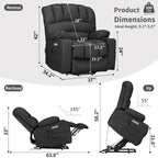 Fauteuil releveur électrique, fauteuil inclinable surdimensionné avec dossier coque, massage et chauffage pour personnes âgées