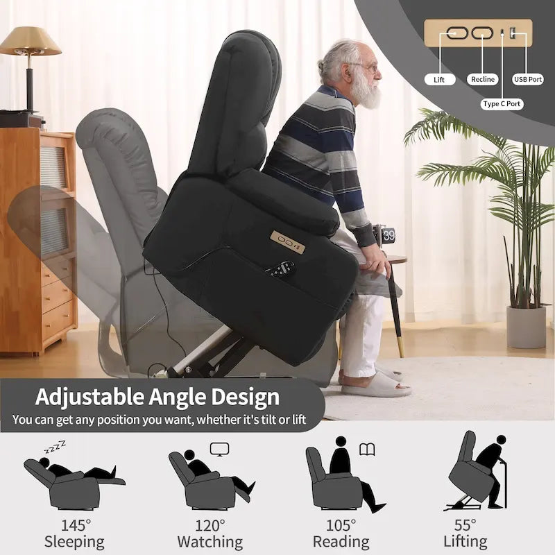 Fauteuil releveur électrique, fauteuil inclinable surdimensionné avec dossier coque, massage et chauffage pour personnes âgées