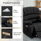Fauteuil releveur électrique, fauteuil inclinable surdimensionné avec dossier coque, massage et chauffage pour personnes âgées