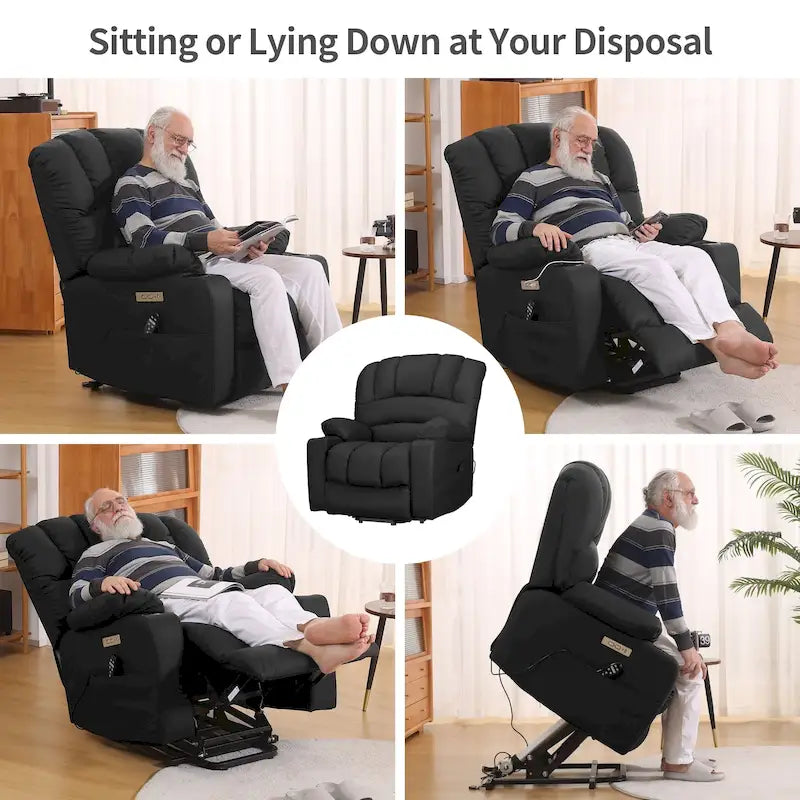 Fauteuil releveur électrique, fauteuil inclinable surdimensionné avec dossier coque, massage et chauffage pour personnes âgées