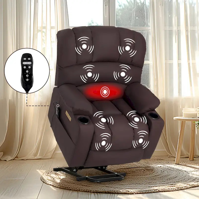 Fauteuil releveur électrique, fauteuil inclinable surdimensionné avec dossier coque, massage et chauffage pour personnes âgées