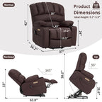 Fauteuil releveur électrique, fauteuil inclinable surdimensionné avec dossier coque, massage et chauffage pour personnes âgées