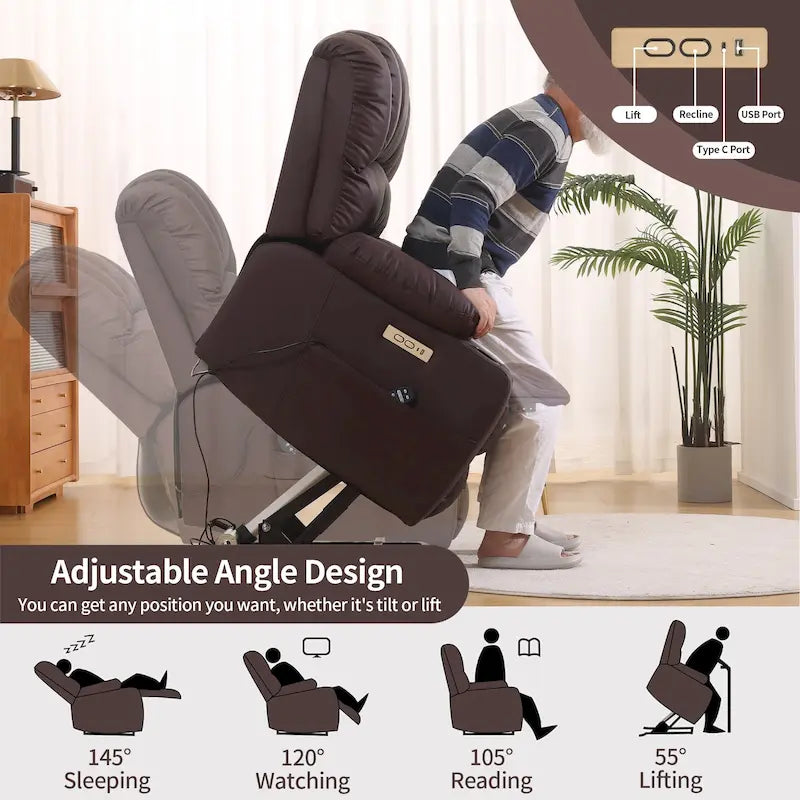 Fauteuil releveur électrique, fauteuil inclinable surdimensionné avec dossier coque, massage et chauffage pour personnes âgées