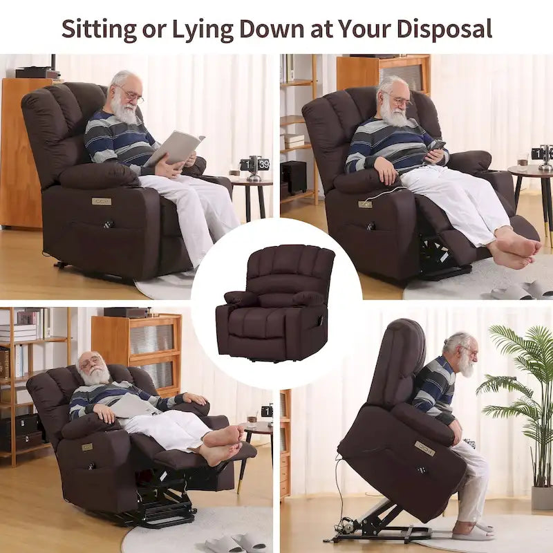 Fauteuil releveur électrique, fauteuil inclinable surdimensionné avec dossier coque, massage et chauffage pour personnes âgées