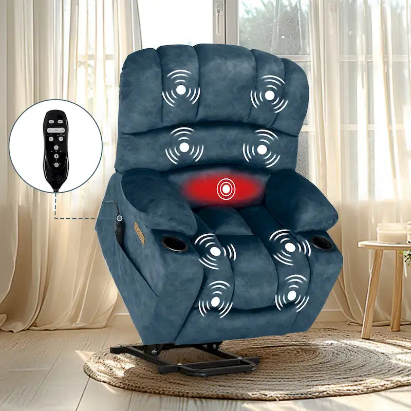 Fauteuil releveur électrique, fauteuil inclinable surdimensionné avec dossier coque, massage et chauffage pour personnes âgées