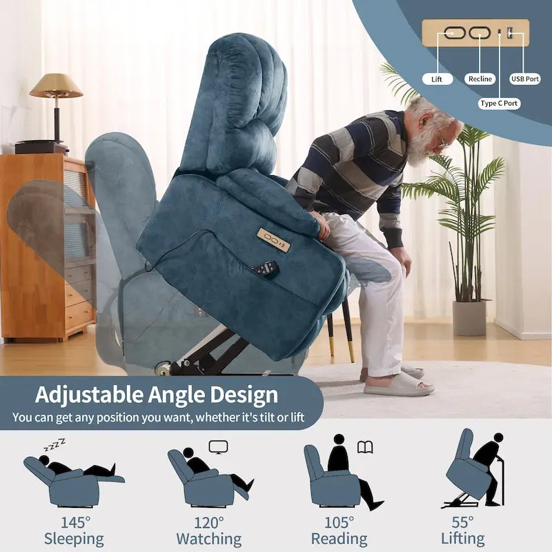 Fauteuil releveur électrique, fauteuil inclinable surdimensionné avec dossier coque, massage et chauffage pour personnes âgées