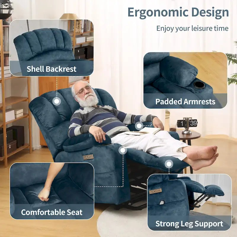 Fauteuil releveur électrique, fauteuil inclinable surdimensionné avec dossier coque, massage et chauffage pour personnes âgées