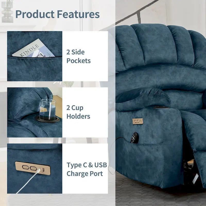 Fauteuil releveur électrique, fauteuil inclinable surdimensionné avec dossier coque, massage et chauffage pour personnes âgées
