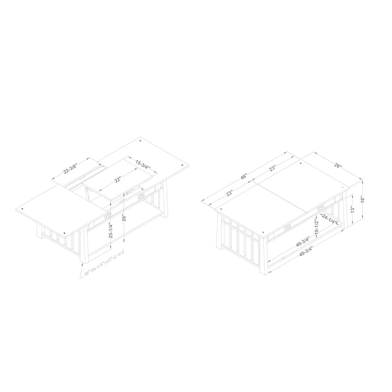 Table basse relevable en bois DH BASIC Mission de 46 pouces