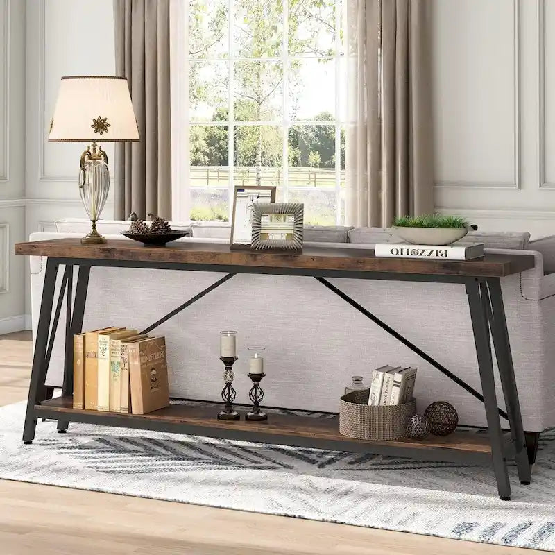 Console/table basse extra longue en bois de 70,9 pouces pour entrée