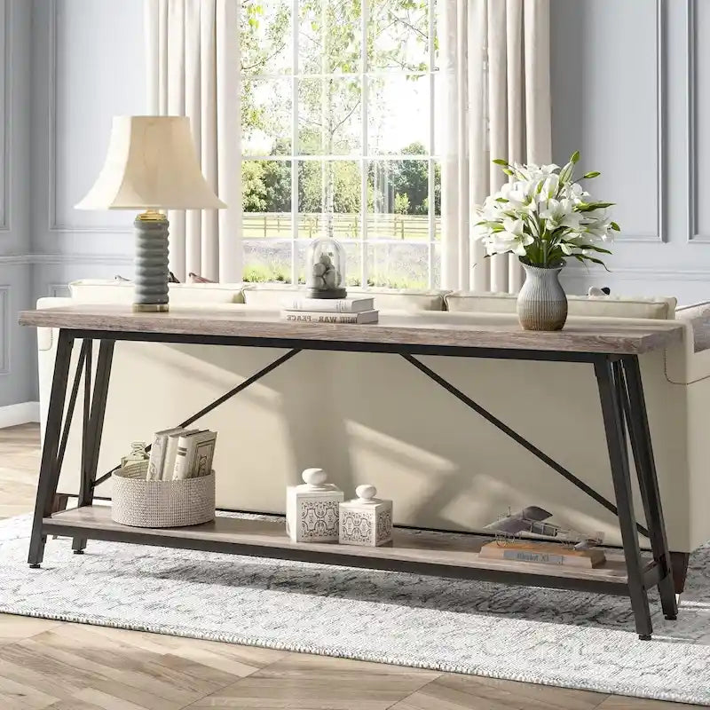 Console/table basse extra longue en bois de 70,9 pouces pour entrée