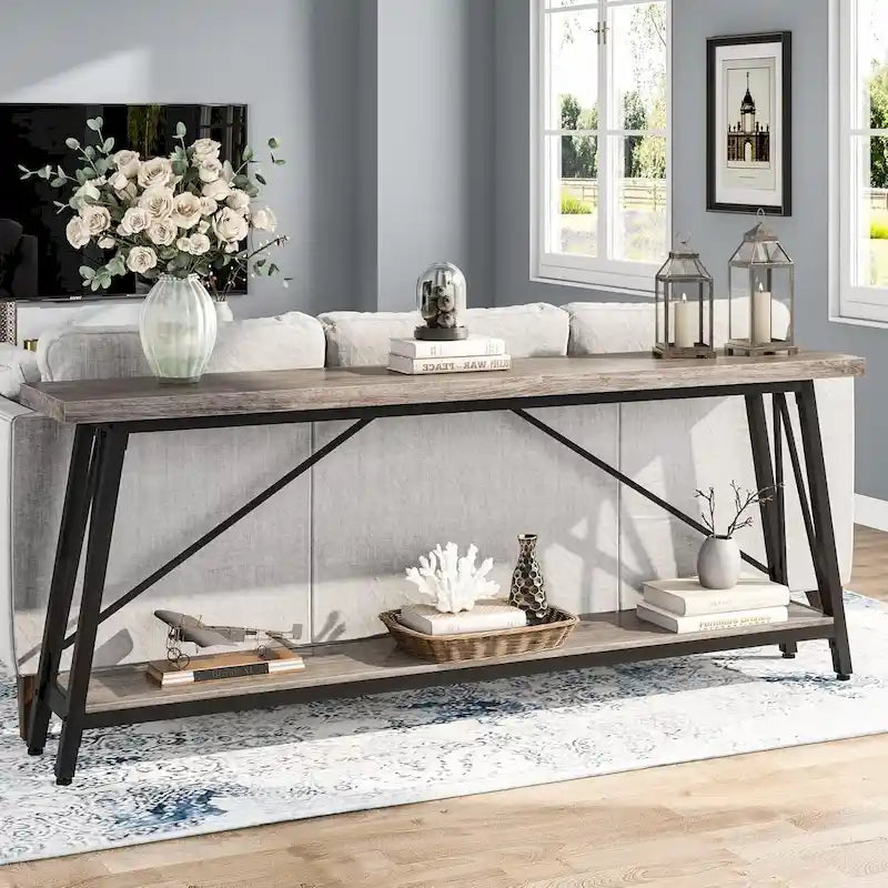 Console/table basse extra longue en bois de 70,9 pouces pour entrée