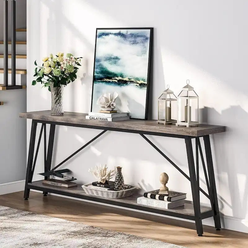 Console/table basse extra longue en bois de 70,9 pouces pour entrée