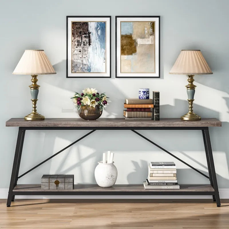 Console/table basse extra longue en bois de 70,9 pouces pour entrée