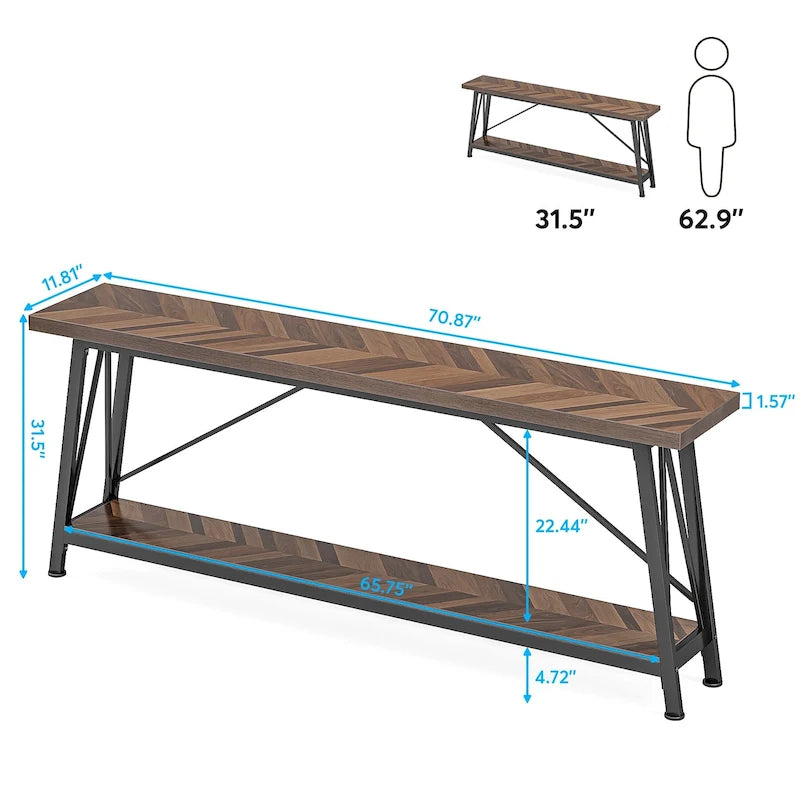 Console/table basse extra longue en bois de 70,9 pouces pour entrée
