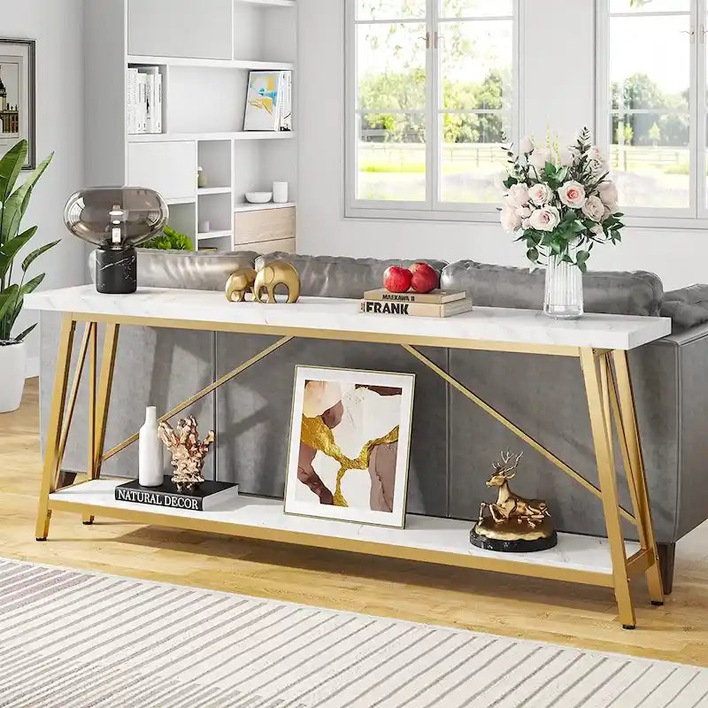 Console/table basse extra longue en bois de 70,9 pouces pour entrée