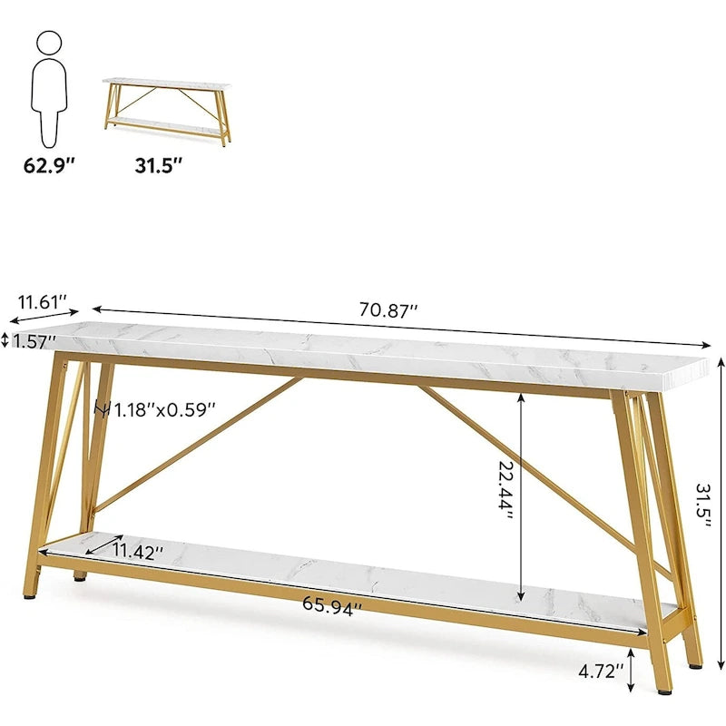 Console/table basse extra longue en bois de 70,9 pouces pour entrée