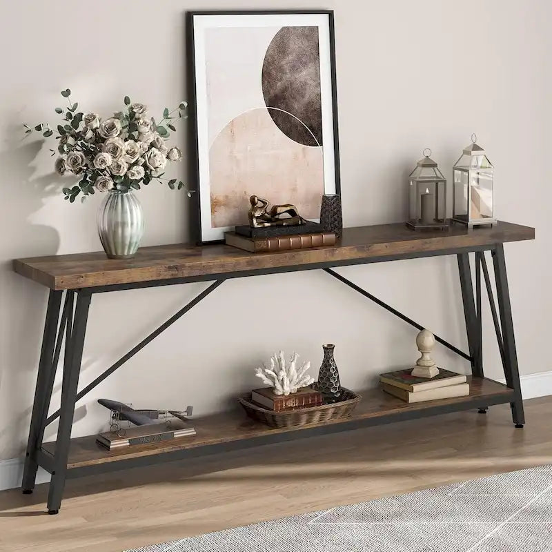 Console/table basse extra longue en bois de 70,9 pouces pour entrée