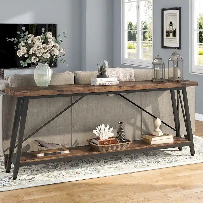 Console/table basse extra longue en bois de 70,9 pouces pour entrée
