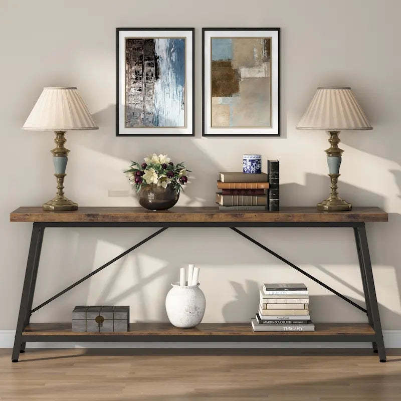 Console/table basse extra longue en bois de 70,9 pouces pour entrée