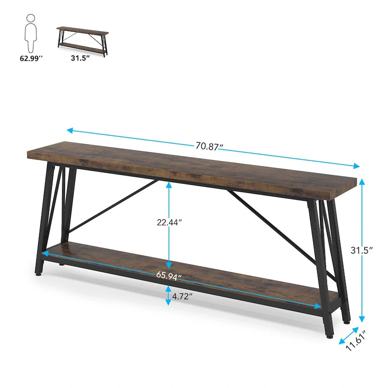 Console/table basse extra longue en bois de 70,9 pouces pour entrée