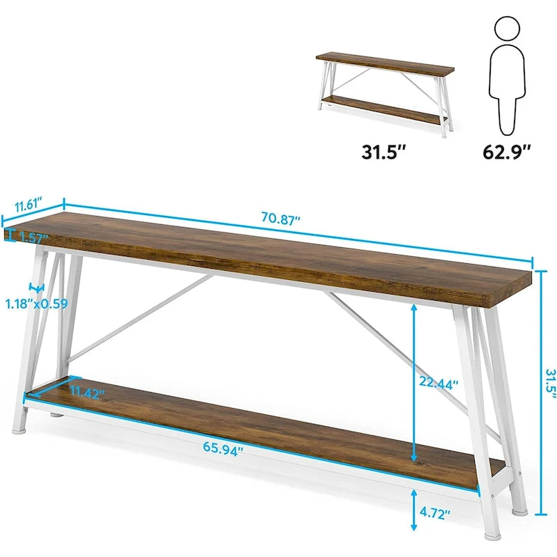 Console/table basse extra longue en bois de 70,9 pouces pour entrée