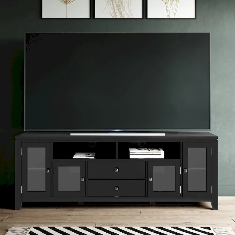 Meuble TV contemporain WYNDENHALL Essex en bois massif, 183 cm de large, pour téléviseurs jusqu'à 203 cm (80 pouces).