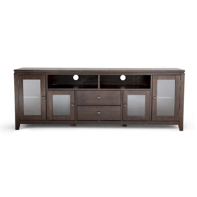 Meuble TV contemporain WYNDENHALL Essex en bois massif, 183 cm de large, pour téléviseurs jusqu'à 203 cm (80 pouces).