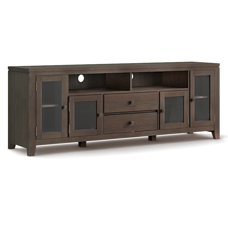 Meuble TV contemporain WYNDENHALL Essex en bois massif, 183 cm de large, pour téléviseurs jusqu'à 203 cm (80 pouces).