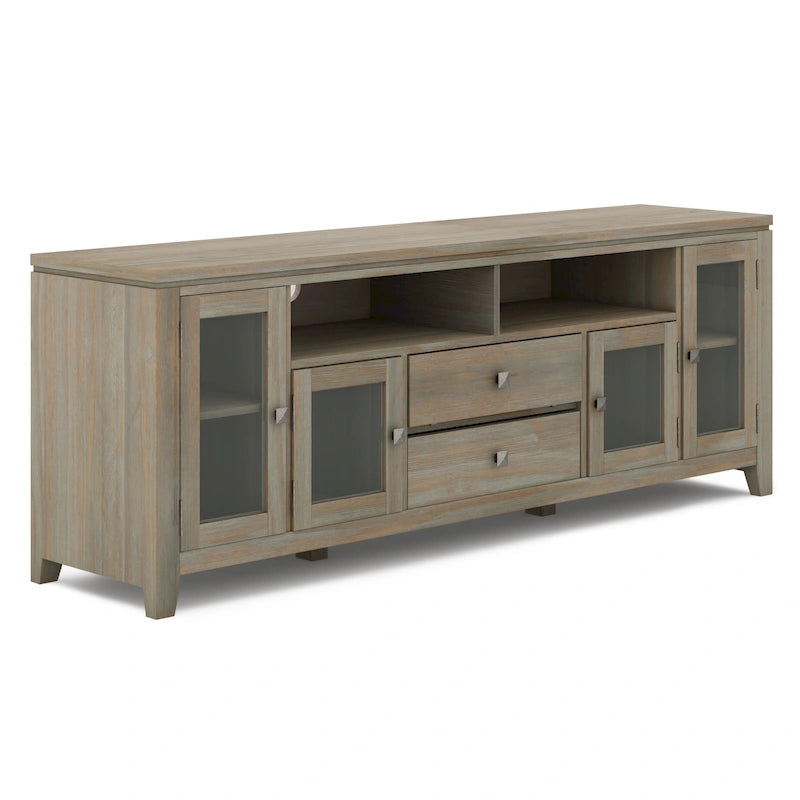 Meuble TV contemporain WYNDENHALL Essex en bois massif, 183 cm de large, pour téléviseurs jusqu'à 203 cm (80 pouces).