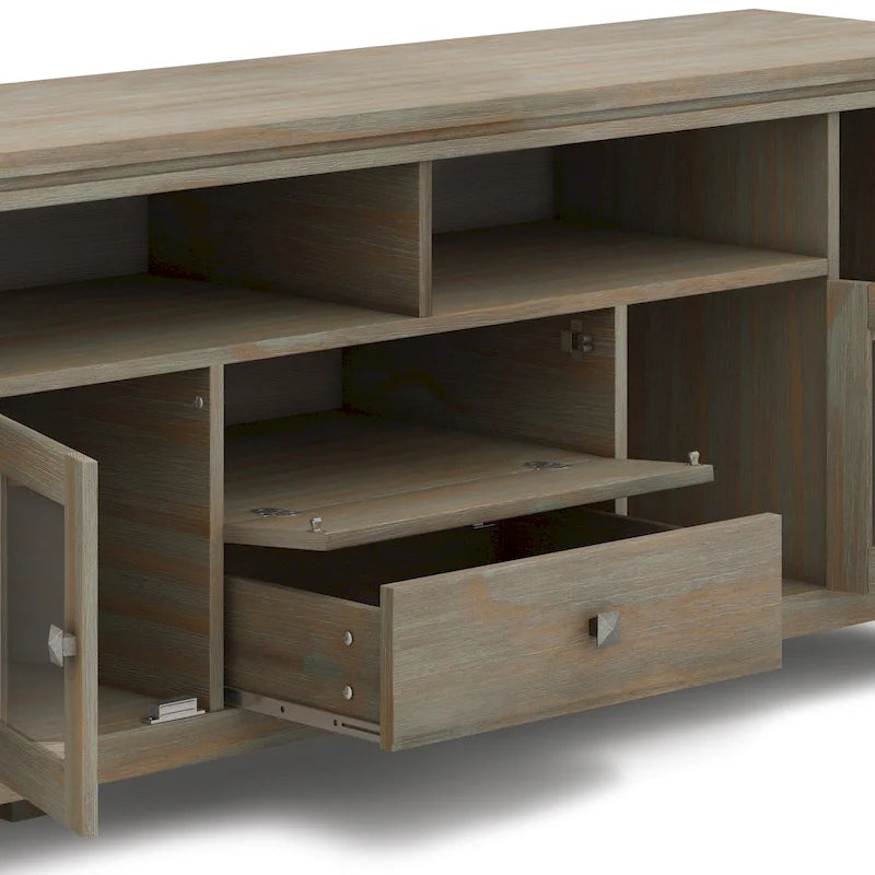 Meuble TV contemporain WYNDENHALL Essex en bois massif, 183 cm de large, pour téléviseurs jusqu'à 203 cm (80 pouces).