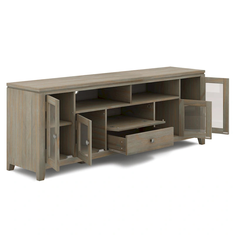 Meuble TV contemporain WYNDENHALL Essex en bois massif, 183 cm de large, pour téléviseurs jusqu'à 203 cm (80 pouces).