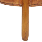Tabouret en bois de teck marron, recouvert de cuir et fabriqué à la main, avec pieds en bois - Roche River Decor