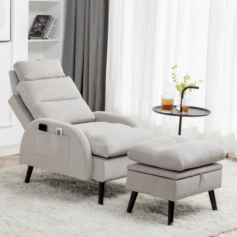 Fauteuil lounge HOMYKA avec dossier réglable et pouf de rangement