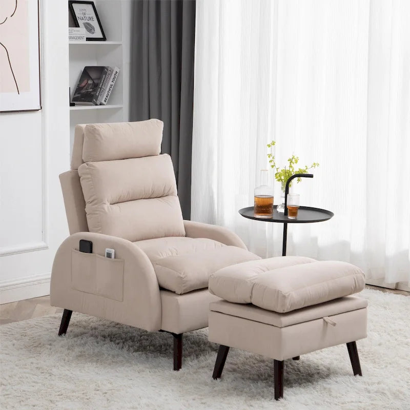 Fauteuil lounge HOMYKA avec dossier réglable et pouf de rangement