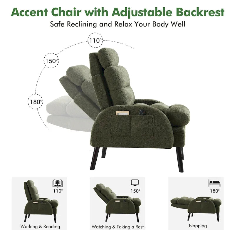 Fauteuil lounge HOMYKA avec dossier réglable et pouf de rangement