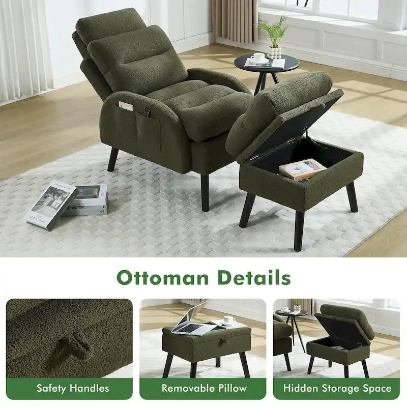 Fauteuil lounge HOMYKA avec dossier réglable et pouf de rangement