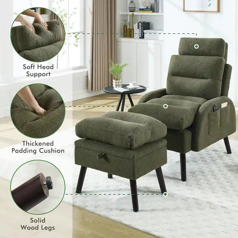 Fauteuil lounge HOMYKA avec dossier réglable et pouf de rangement