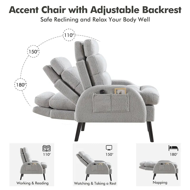 Fauteuil lounge HOMYKA avec dossier réglable et pouf de rangement