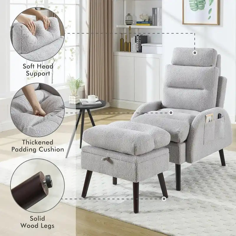 Fauteuil lounge HOMYKA avec dossier réglable et pouf de rangement