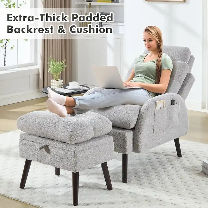 Fauteuil lounge HOMYKA avec dossier réglable et pouf de rangement