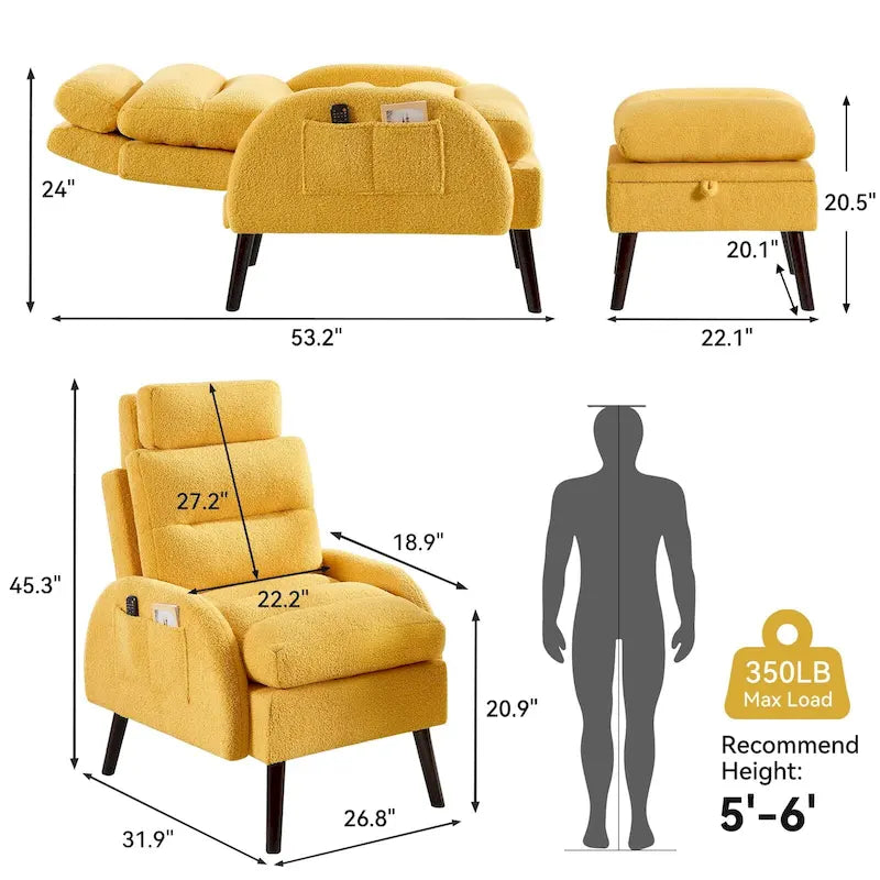 Fauteuil lounge HOMYKA avec dossier réglable et pouf de rangement