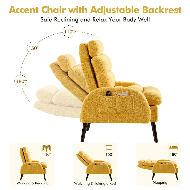 Fauteuil lounge HOMYKA avec dossier réglable et pouf de rangement